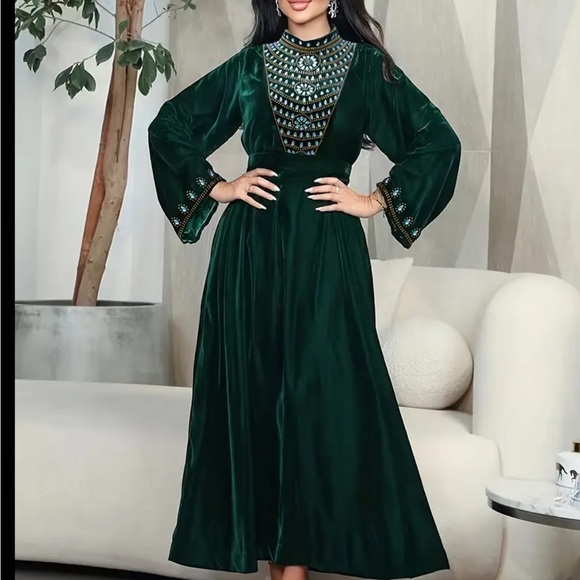 Dresses & Skirts - Embellished Green velvet gown